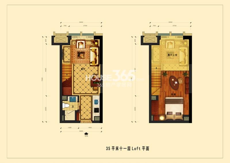 中国铁建国际公馆35平米十一层loft平面 1室1厅1卫 图片来源:house365