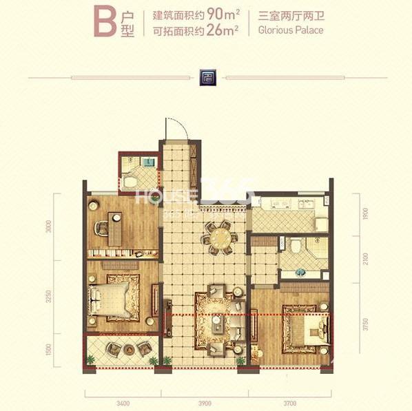 得力名望府b户型90方